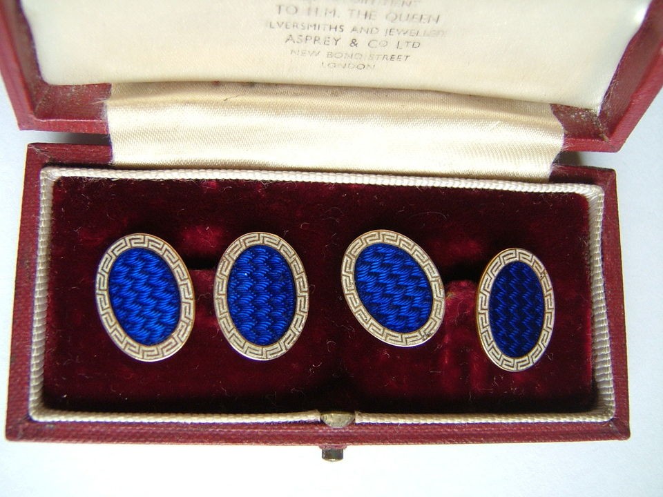   PAIR OF 18CT GOLD & BLUE ENAMEL GENTLEMANS CUFFLINKS, ASPREY, LONDON