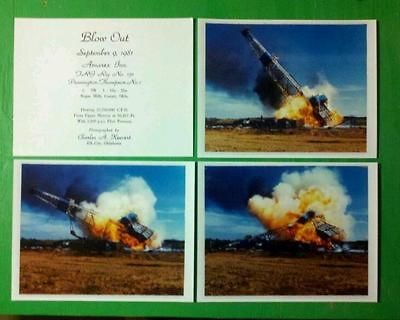 Oil Drilling Rig blowsout and burns down   (3) individual 8x10 