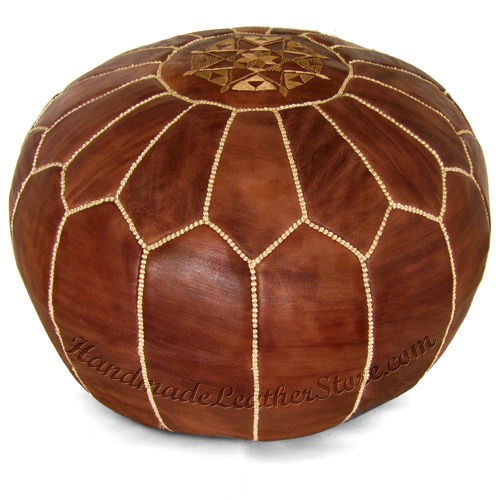 Brown Moroccan Leather Pouf, Handmade Poufs, Pouffe, Ottoman, Poof 