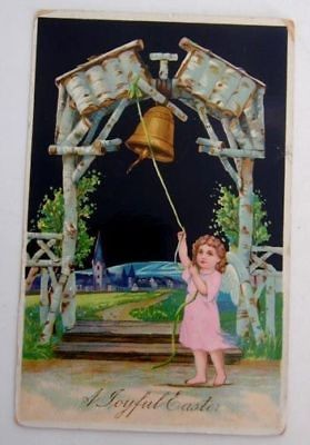 1911 Easter PC Angel Under Adirondack Birch Wood Trellis