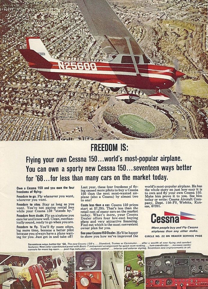 1968 Cessna 150 FULL COLOR Aircraft ad 4/27/12