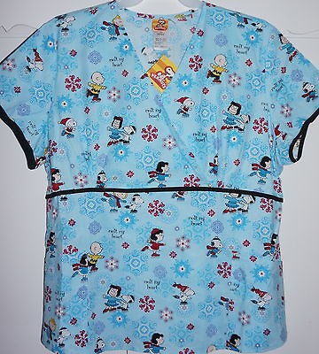 Peanuts Snoopy Medical Scrub Uniform Mock Wrap Top NWT L, XL, 2X,