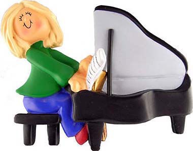 PIANO PLAYER BLONDE FEMALE CHRISTMAS ORNAMENT FBL *