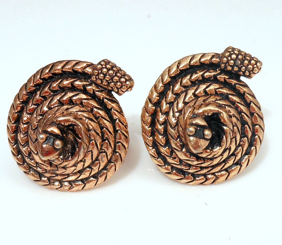 HICKOK COPPER TONE RATTLESNAKE SNAKE COILED UP COIL VINTAGE CUFFLINKS 