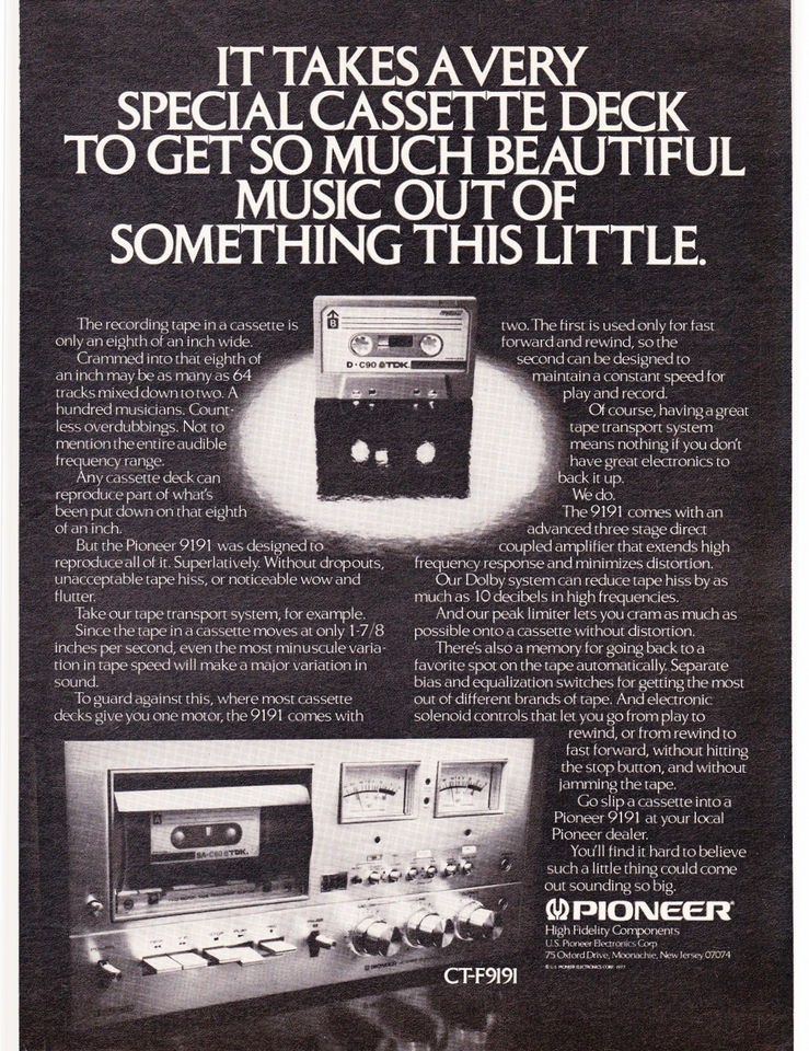 Original Print Ad 1977 PIONEER CT F9191 IT TAKES A VERY SPECIAL 