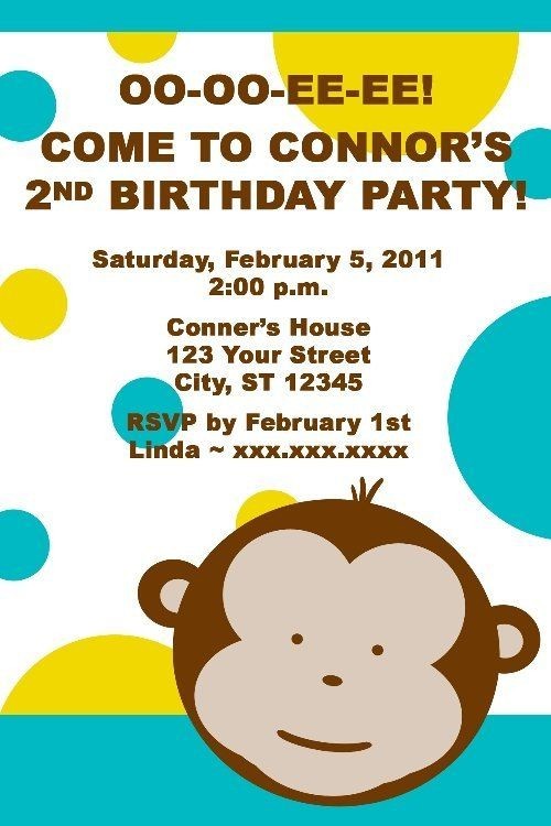 BOY MOD MONKEY PERSONALIZED BIRTHDAY INVITATIONS