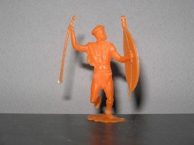   Warrior / Zulu Dancing w/Shield & Spear Orange Plastic 1960s 1970s