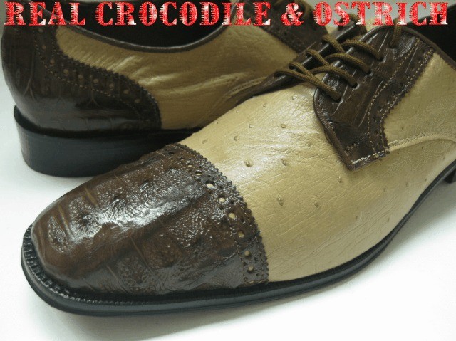 DOLCE PELLE CROCODILE ALLIGATOR & OSTRICH DRESS SHOES OXFORDS LACE UP 