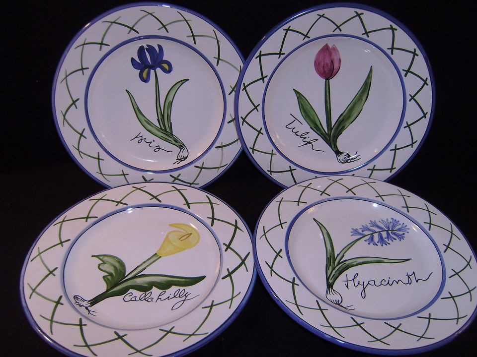 Hand Painted Flower Dessert Plates from Portugal