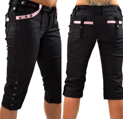   PINSTRIPE PUNK STEAMPUNK EMO PIN UP TATTOO CAPRI SHORTS PANTS 5 M