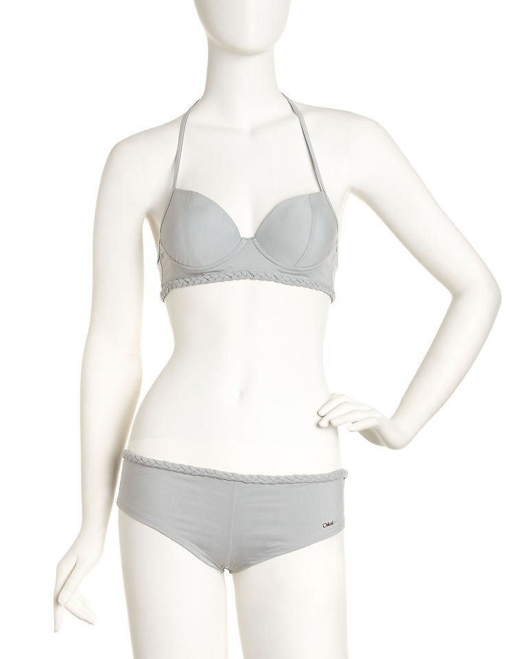 Chloe Push Up Braid Trimmed Bikini, Gray