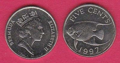 Bermuda 5 Cents 1997 KM45 Fish Elizabeth Queen *UNC Coin 2 PCS Lot