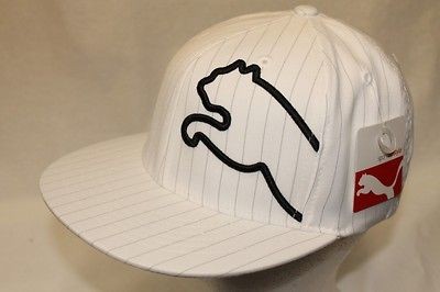 PUMA WALL STREET FLEX FIT HAT CAP WHITE BLACK PINSTRIPE