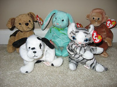 Lot of ** 5 ** RETIRED ~ RARE Beanie Babies ~ All with Tags 