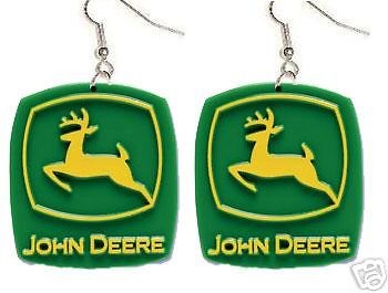 Big Funky JOHN DEERE EARRINGS Farm Tractor Sign Jewelry