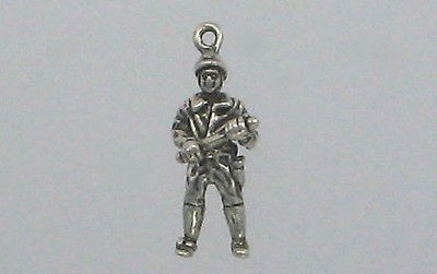 Sterling Silver3 D Policeman in Riot Gear Charm, New