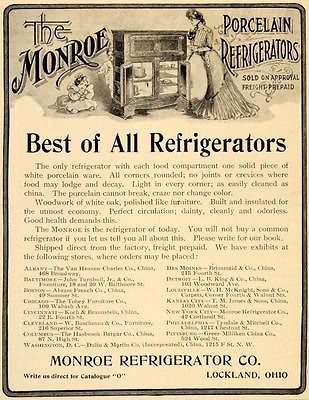 1902 Ad Monroe Refrigerator Icebox Antique Lockland OH   ORIGINAL 