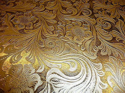   Brilliant Metallic Gold Western Rock Rose Garden cowhide Leather Hide