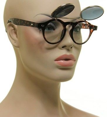 Vintage Round Brown Tortoise 1950s Mens or Womens Flip Up Steampunk 