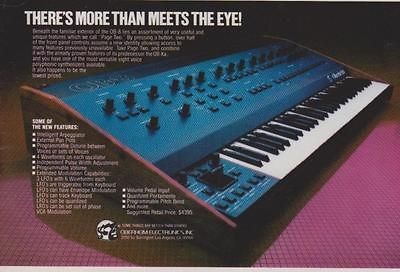 1983 OBERHEIM ELECTRONICS OB 8 POLYPHONIC SYTHESIZER PRINT AD