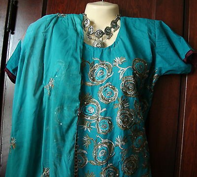   NI HEAVY EMB. BRIDAL TURQUOISE/BROW​N KAMEEZ SALWAR SUIT SARI DRESS