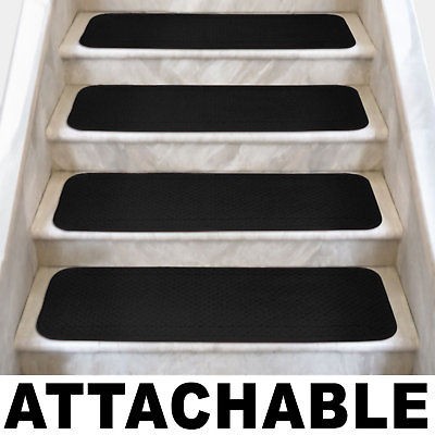 Set of 12 ATTACHABLE Carpet Stair Treads 8x23.5 BLACK runner rugs