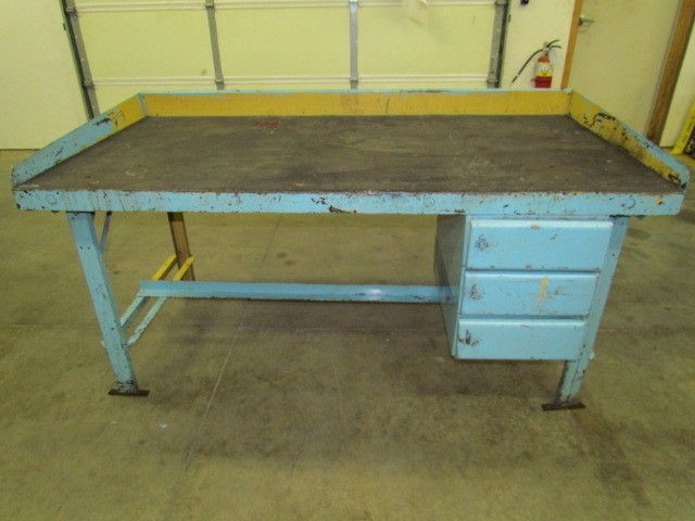 Vintage Industrial Steel Workbench w/36x72 Butcher Block 3 Equipto 