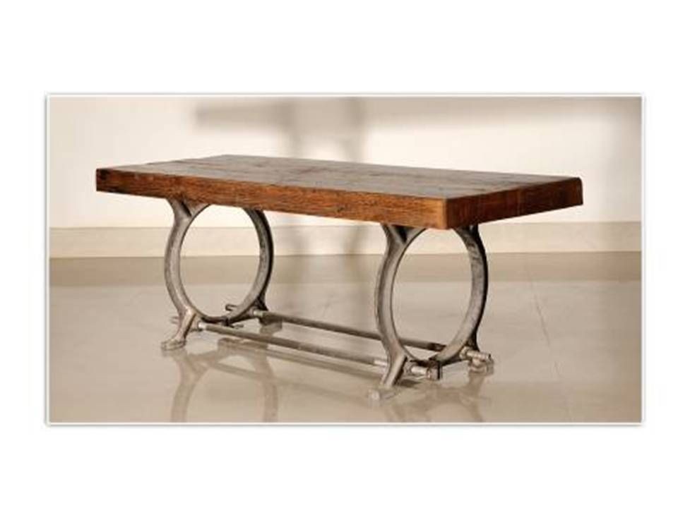 Vintage Industrial Iron Round Leg Wooden Top Bench Retro Look ECL 