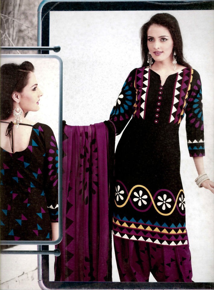   DESIGNER PRINTED COTTON PATIALA SALWAR KAMEEZ SUIT MATERIAL LADIES DEN