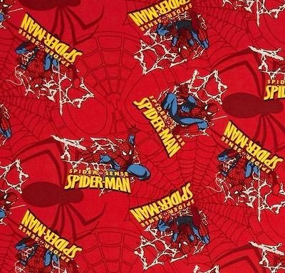 Spiderman Spider Badge and Webs on Red Fabric Fat Quarter