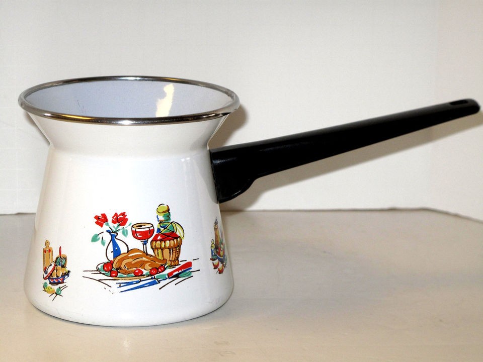 Rare Vintage Enamelware Graniteware Sauce Soup Milk Butter Chocolate 