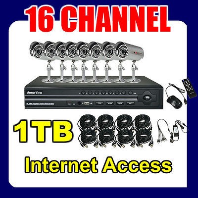 16CH Channel CCTV Outdoor Security Camera DVR System with 1TB Hard 