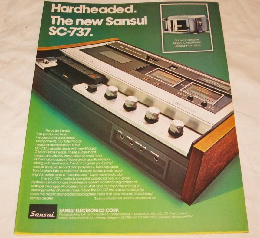 Sansui SC 737 Stereo Cassette Tape Deck PRINT AD 1975