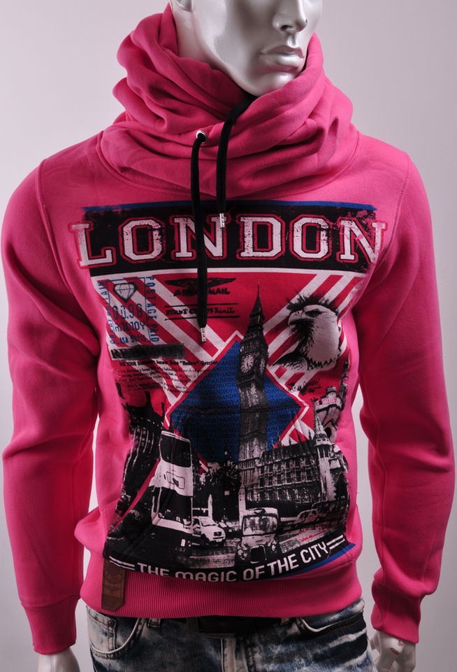 Sweater Funnel Neck Hoodie England Flag UK Big Ben Clock British 