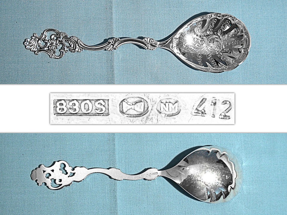 TH MARTHINSEN NORWAY 830 SILVER BERRY SPOON ~ FANCY ~ NO MONO