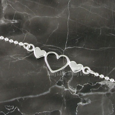 Sterling Silver Triple Heart Love Anklet Ankle Bracelet