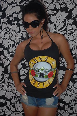   Roses Halter Top Bullet Logo Lace Back Glam Rock AXL Rose XS XL