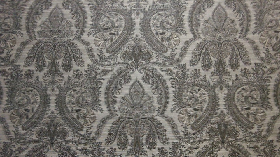   GREY JACQUARD DAMASK PRINT FURNITURE DRAPERY FABRIC 6.5 YARDS 55 WIDE