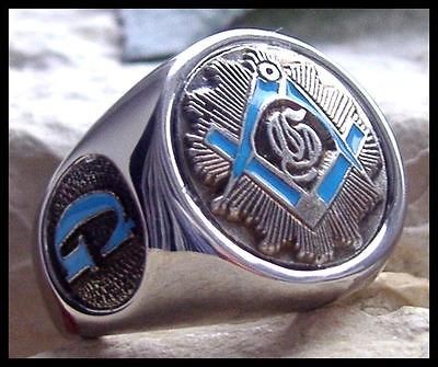 US SIZE 11.5 AJS © MASONIC BLUE G LODGE RING VINTAGE SYMBOL STEEL 