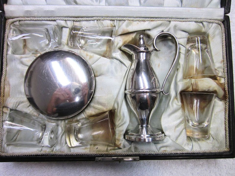 Antique 10pcs Communion Liqueur Set Westminster Press Vintage Silver 