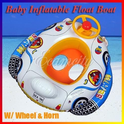  Inflatable Pool Swim Ring Seat Float Boat Swimming Aid with Wheel Horn
