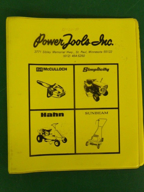   TOOLS INC McCULLOCH SIMPLICITY HAHN SUNBEAM DEALERS BINDER MANUAL