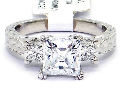 New Platinum Tacori Three Stone Princess Cut Diamond G VS Engagement 