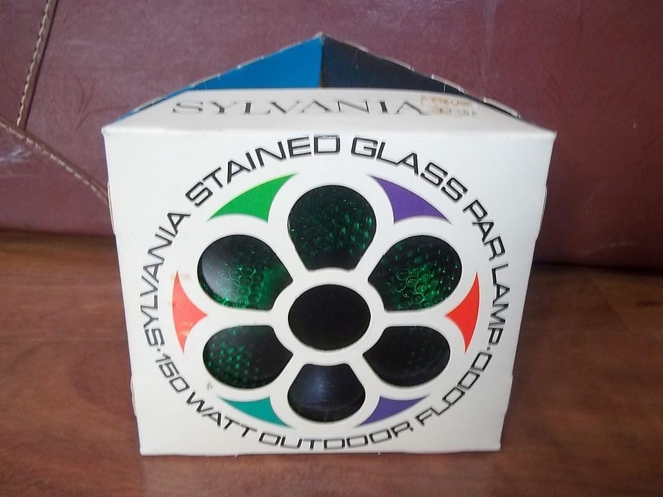 Vtg Sylvania Stained Glass Par Lamp Bulb Green REd Orange 150 Watt 