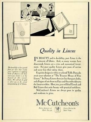 1928 Ad McCutcheons Linens Fabrics Table Damask Lace Banquet Cloths 