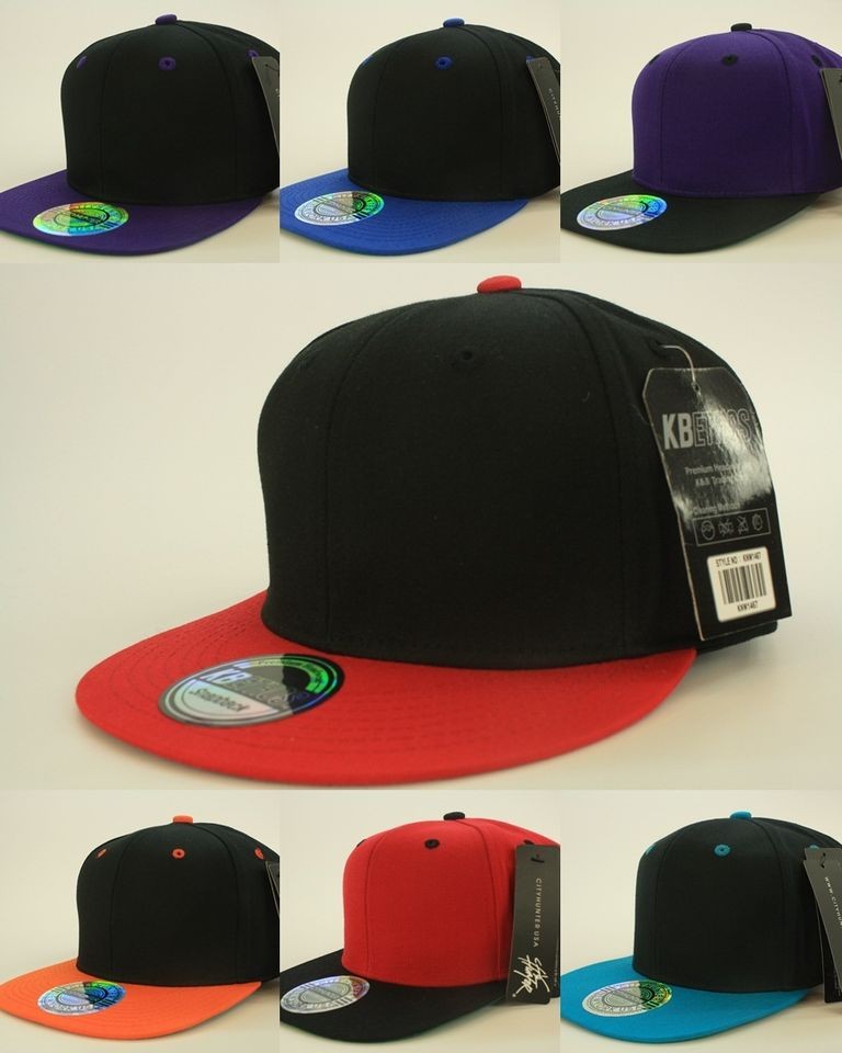 Snap Back Baseball Flat Cap Plain Two Tone Hip Hop Hat Brim Rare 