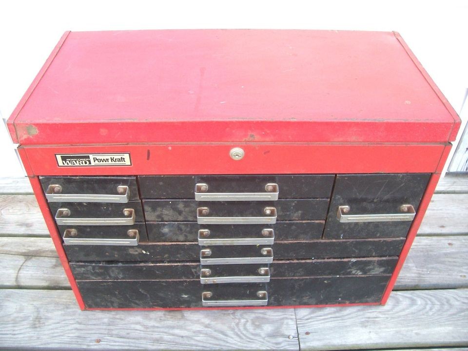 VINTAGE POWR KRAFT 10 DRAWER MECHANICS TOOLBOX MONTGOMERY WARD