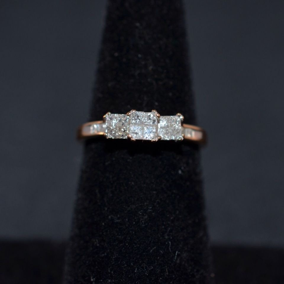   GOLD 1.52 CT 3 STONE DIAMOND ENGAGEMENT ANNIVERSARY BAND RING~SZ 6.25