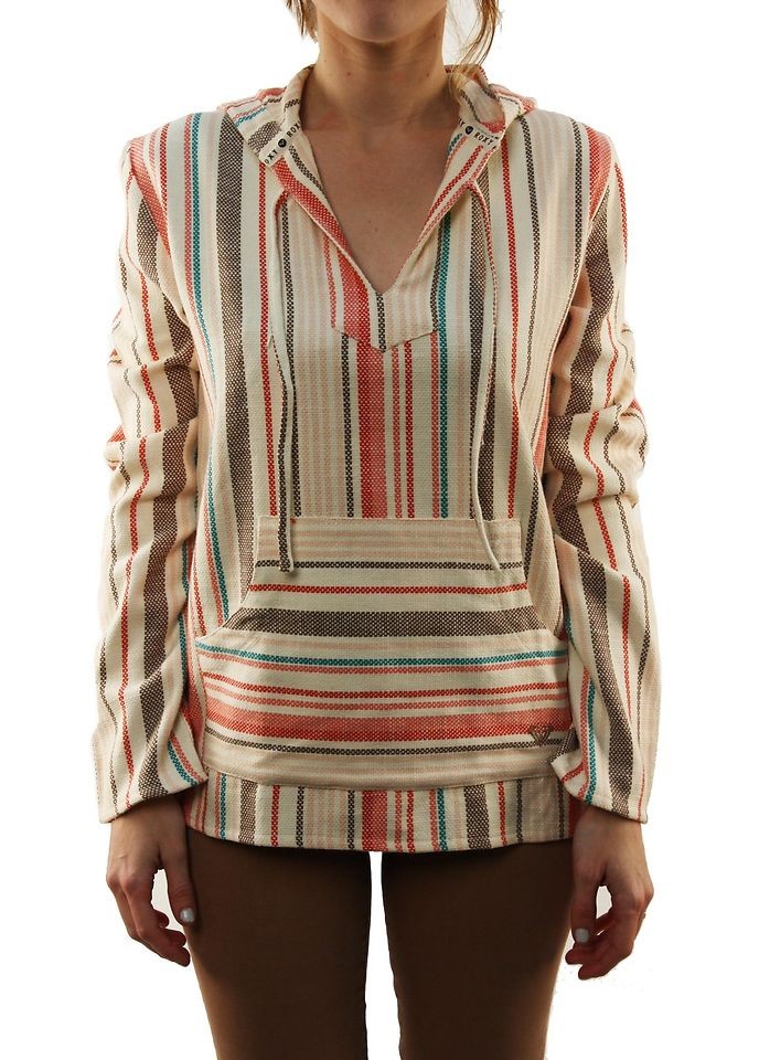 Roxy Womens Tequila 2 Pullover Hoodie/Poncho Sweater Striped Tan 