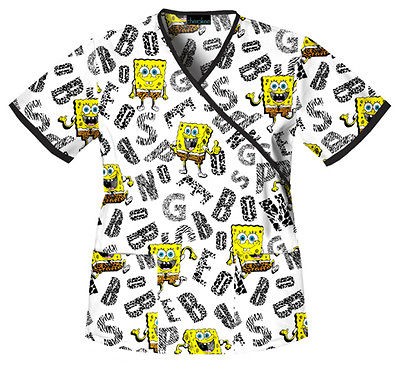 Tooniforms Scrub Top Mock Wrap in SpongeBob Animal Pants 6885V SBAP